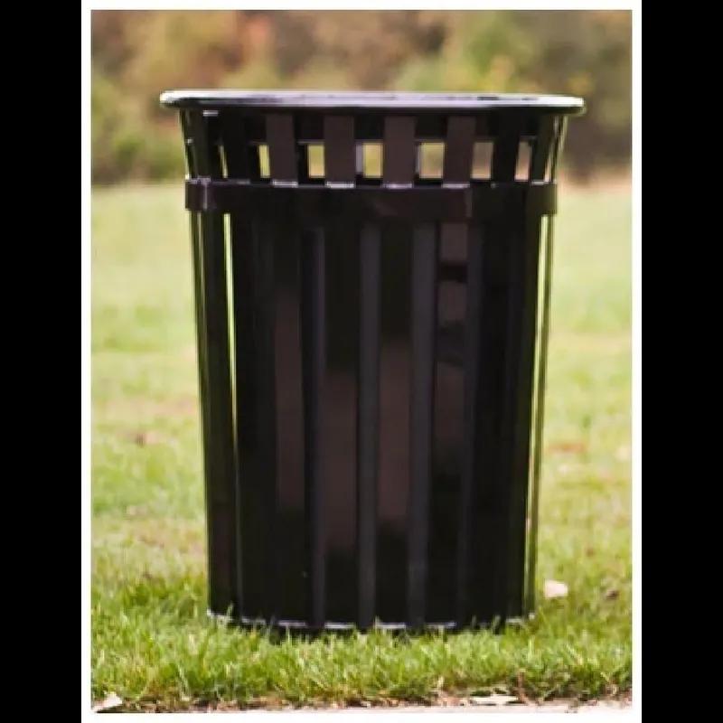 Oakley Standard Trash Can 36 GAL Black Steel Slatted Flat Top Outdoor 1/Each