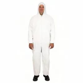 ProMax® Coveralls Large (LG) White Microporous Fabric Attached Hood Zippered Front Elastic Wrists & Ankles 25/Case