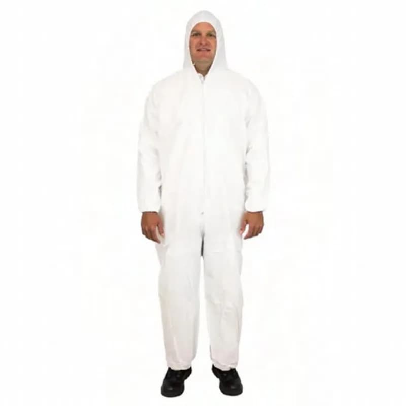 ProMax® Coveralls Large (LG) White Microporous Fabric Attached Hood Zippered Front Elastic Wrists & Ankles 25/Case