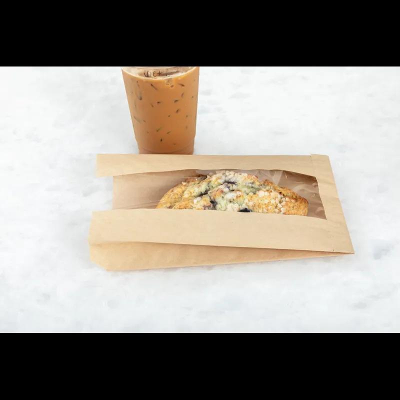 Sandwich Bag 6X2X9 IN Paper Kraft Grease Resistant Window Gusset 1000/Case