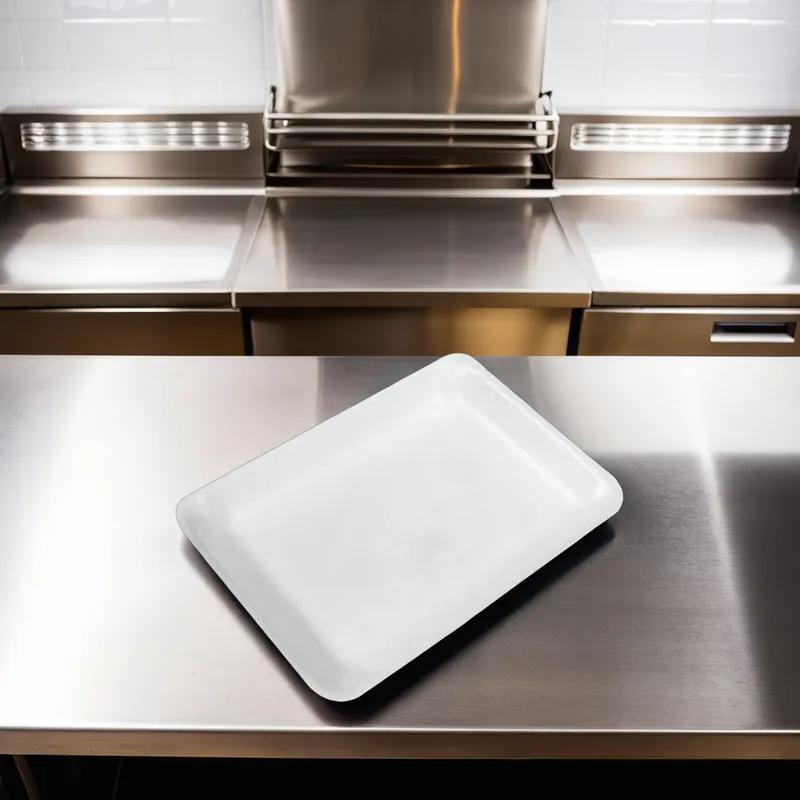 16HS Meat Tray 7.38X12.38X0.63 IN Polystyrene Foam Shallow White Heavy 250/Case