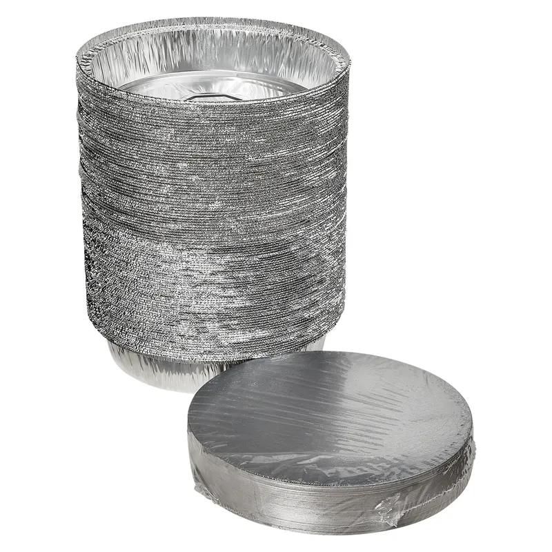 Victoria Bay Take-Out Container Base & Lid Combo With Flat Lid 9 IN Aluminum Foil-Lined Paper Round 200/Case