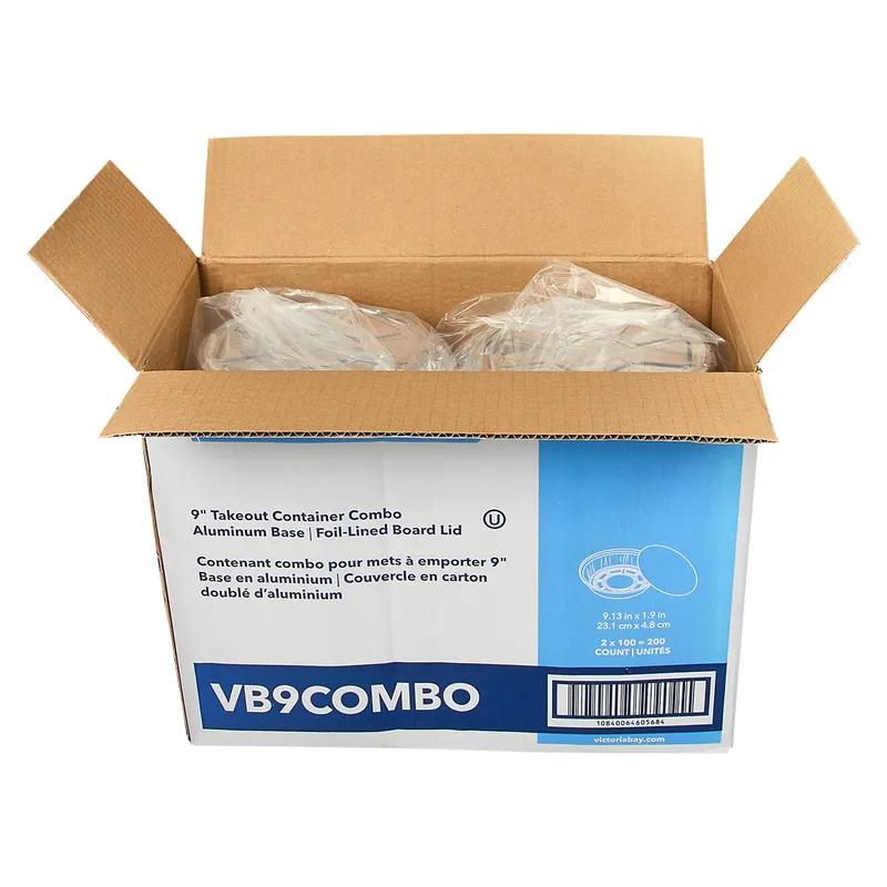 Victoria Bay Take-Out Container Base & Lid Combo With Flat Lid 9 IN Aluminum Foil-Lined Paper Round 200/Case