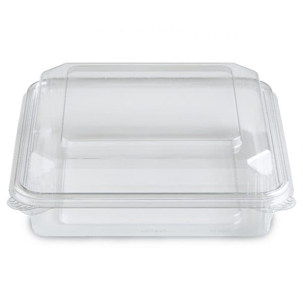 Crystal Seal® Dimensions® Deli Container Hinged With Dome Lid 38 OZ PET Clear Square 200/Case