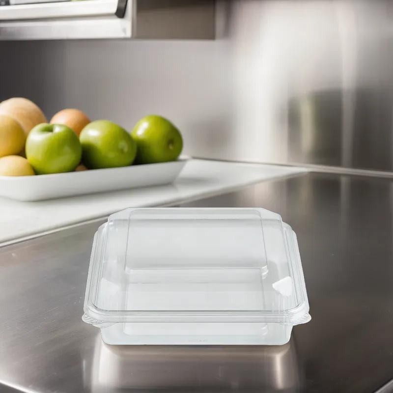 Crystal Seal® Deli Container Hinged With Dome Lid 38 OZ PET Clear Square 200/Case