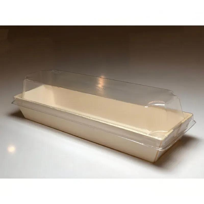 Take-Out Tray Base & Lid Combo With Dome Lid 9.8X3 IN RPET Wood Wood Clear Rectangle 100/Case