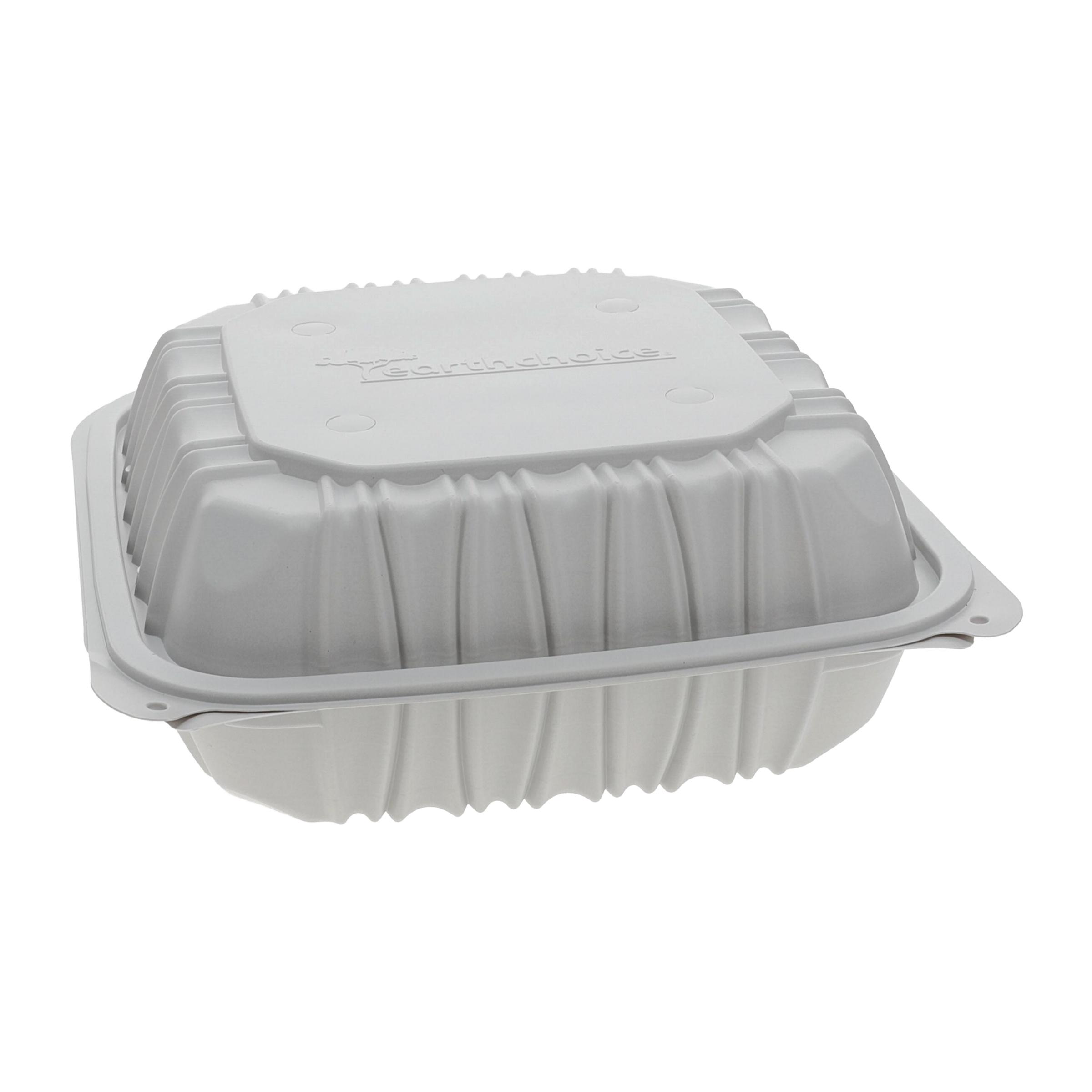 Take-Out Container Hinged 8.4X8.7X3.1 IN 3 Compartment MFPP White Square Vented 146/Case