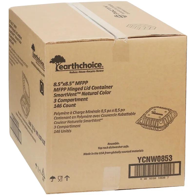 Take-Out Container Hinged 8.4X8.7X3.1 IN 3 Compartment MFPP White Square Vented 146/Case