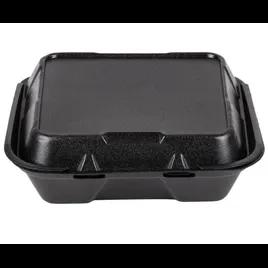 Valueware Take-Out Container Hinged 9.25X9.25X3 IN 3 Compartment Polystyrene Foam Black Square 200/Case