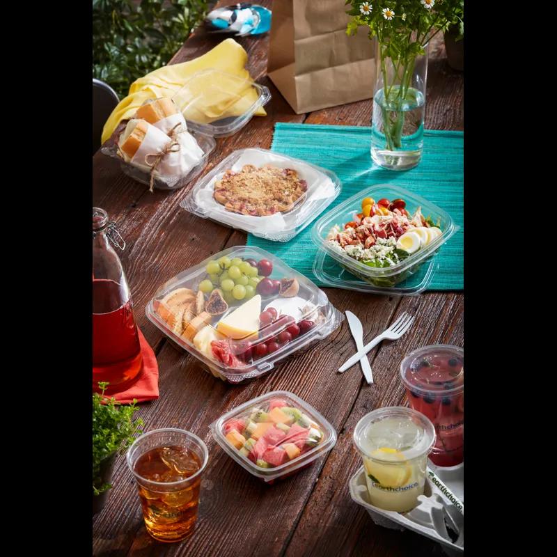 Take-Out Container Hinged With Dome Lid 8.34X8.32X2.84 IN 3 Compartment RPET Clear Square 200/Case