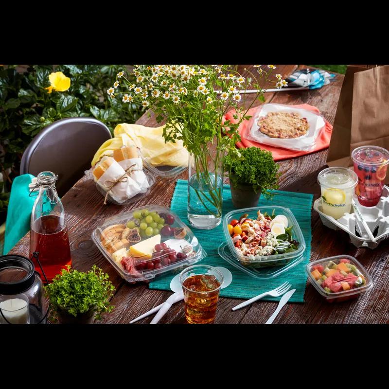 Take-Out Container Hinged With Dome Lid 8.34X8.32X2.84 IN 3 Compartment RPET Clear Square 200/Case