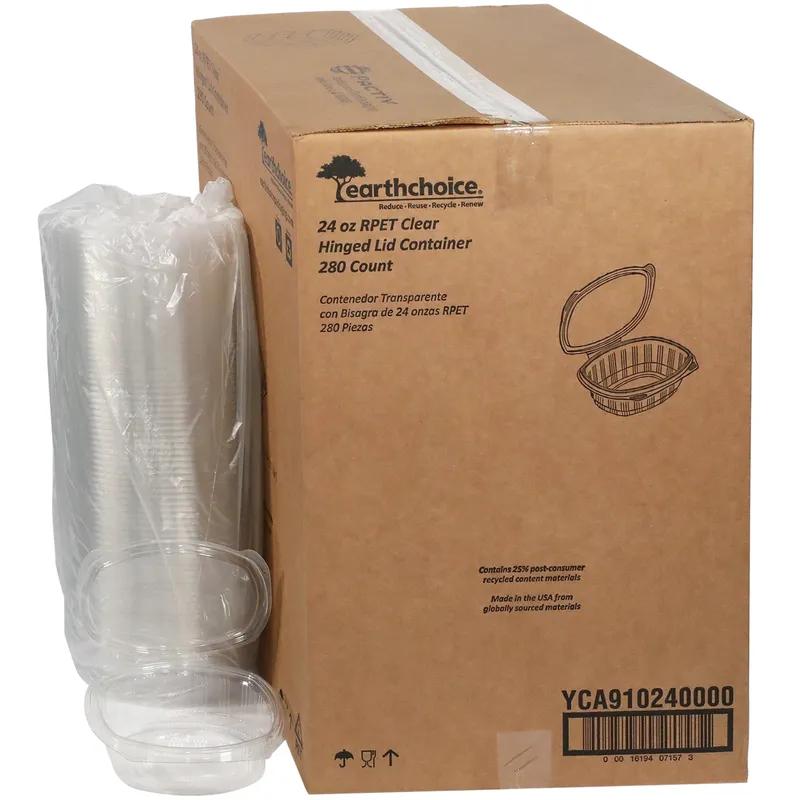 Deli Container Hinged With Flat Lid 24 OZ RPET Clear Rectangle 280/Case