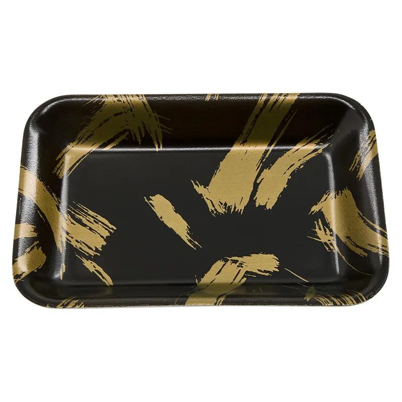 2 Meat Tray 8X5.5X1 IN Polystyrene Foam Black Gold Rectangle 300/Case