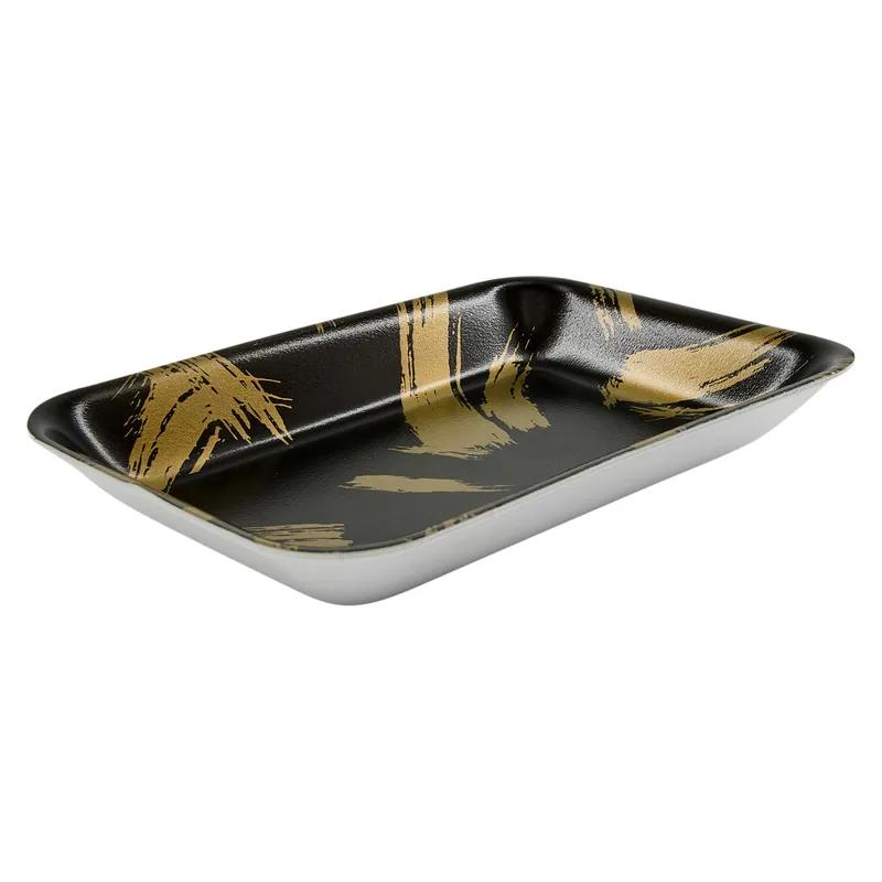 2 Meat Tray 8X5.5X1 IN Polystyrene Foam Black Gold Rectangle 300/Case