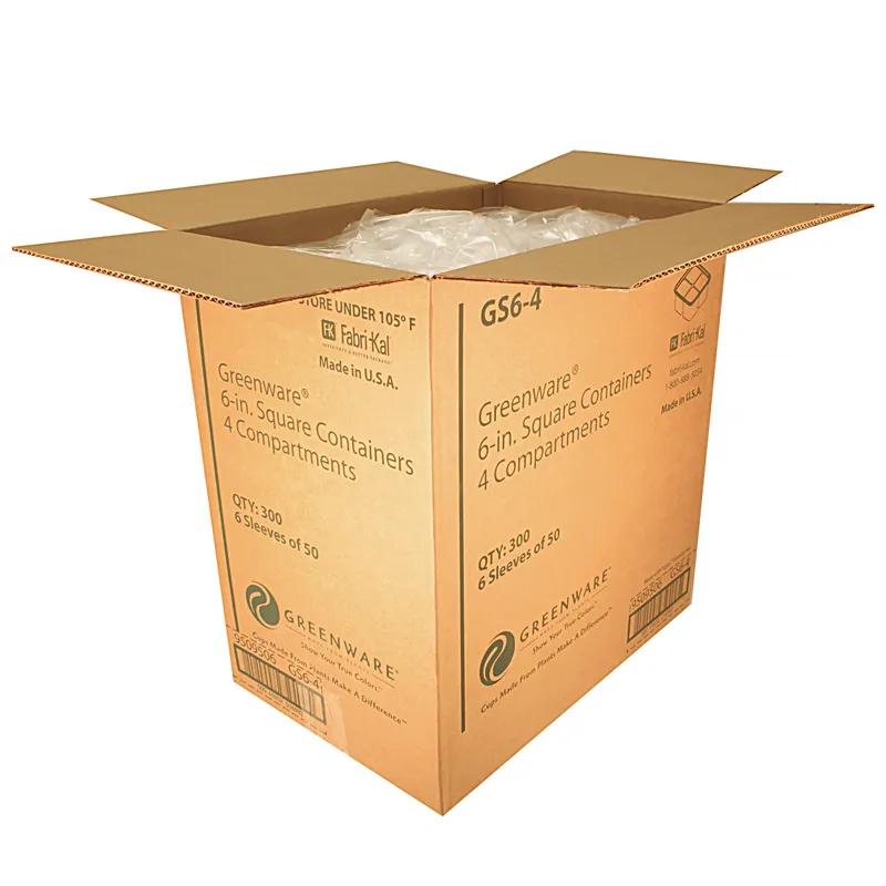 Greenware® Deli Container Base 28 OZ 4 Compartment PLA Clear Square 300/Case