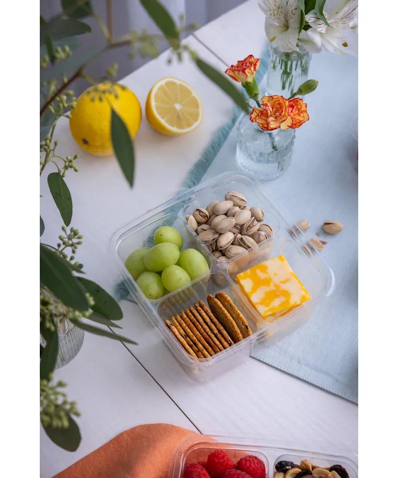 Greenware® Deli Container Base 28 OZ 4 Compartment PLA Clear Square 300/Case