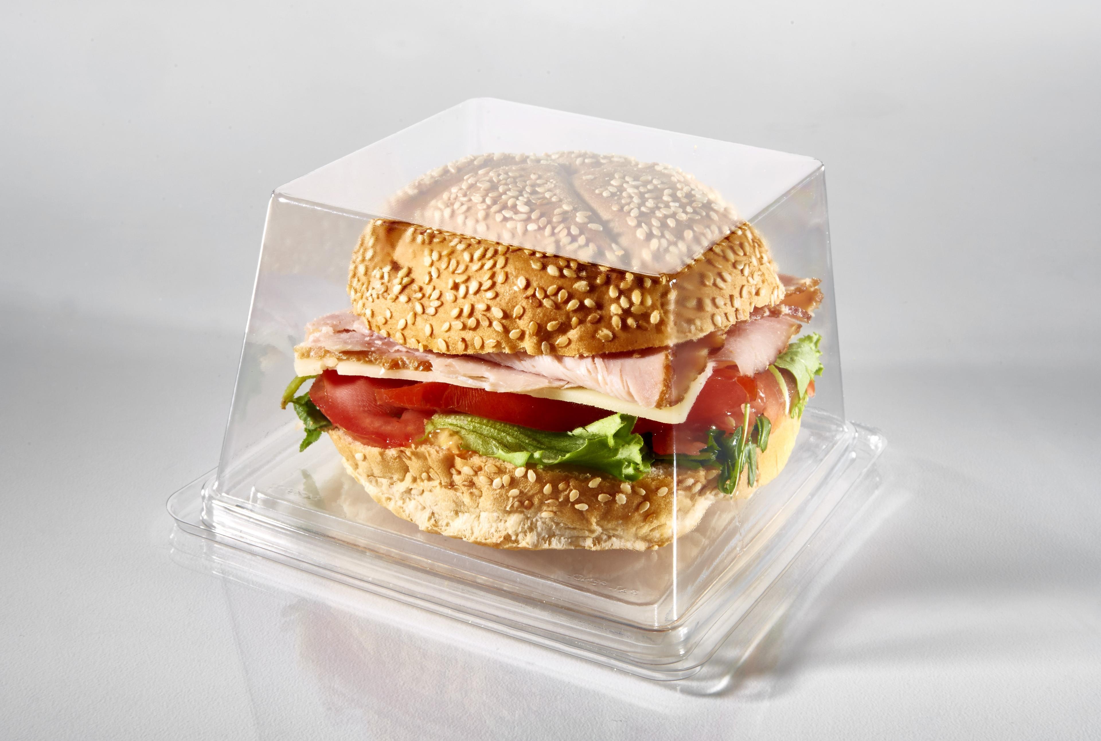 Fresh N' Sealed® Sandwich Take-Out Container Hinged With Dome Lid Large (LG) 6X6X3 IN PET Clear Square 260/Case