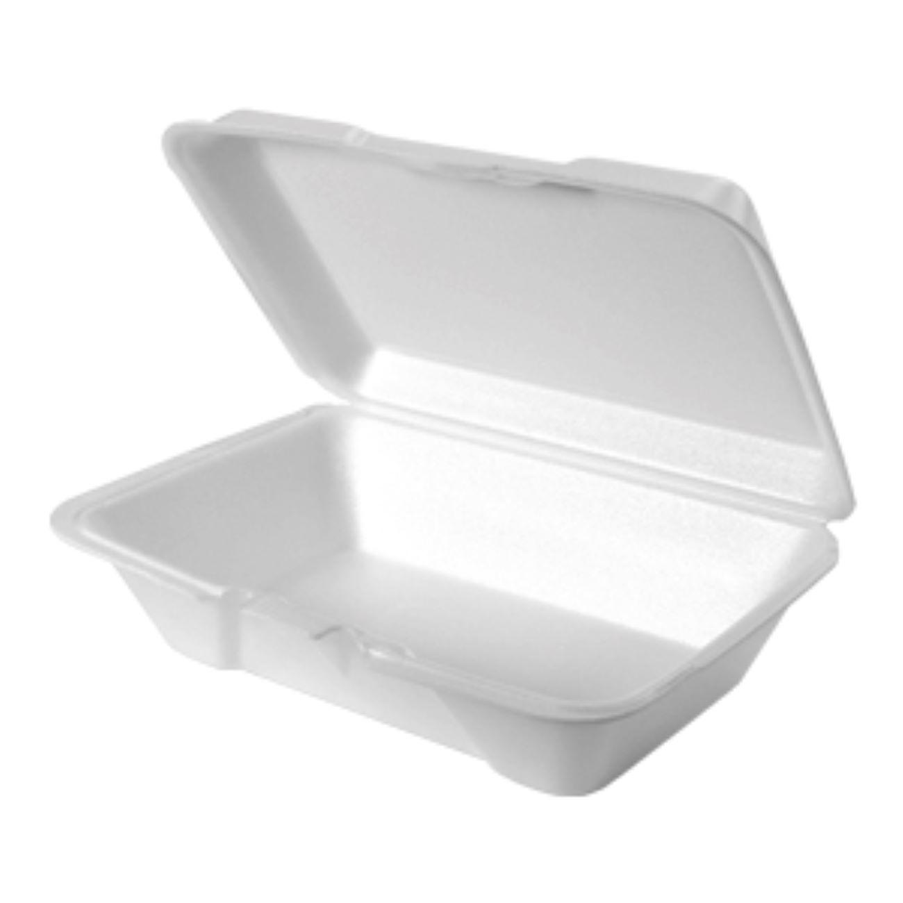 Take-Out Container Hinged With Dome Lid XL 10.25X9.25X3.25 IN Polystyrene Foam White Rectangle 200/Case
