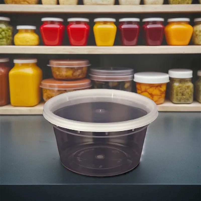 Deli Container Base & Lid Combo With Flat Lid 12 OZ PP Clear Round 240/Case