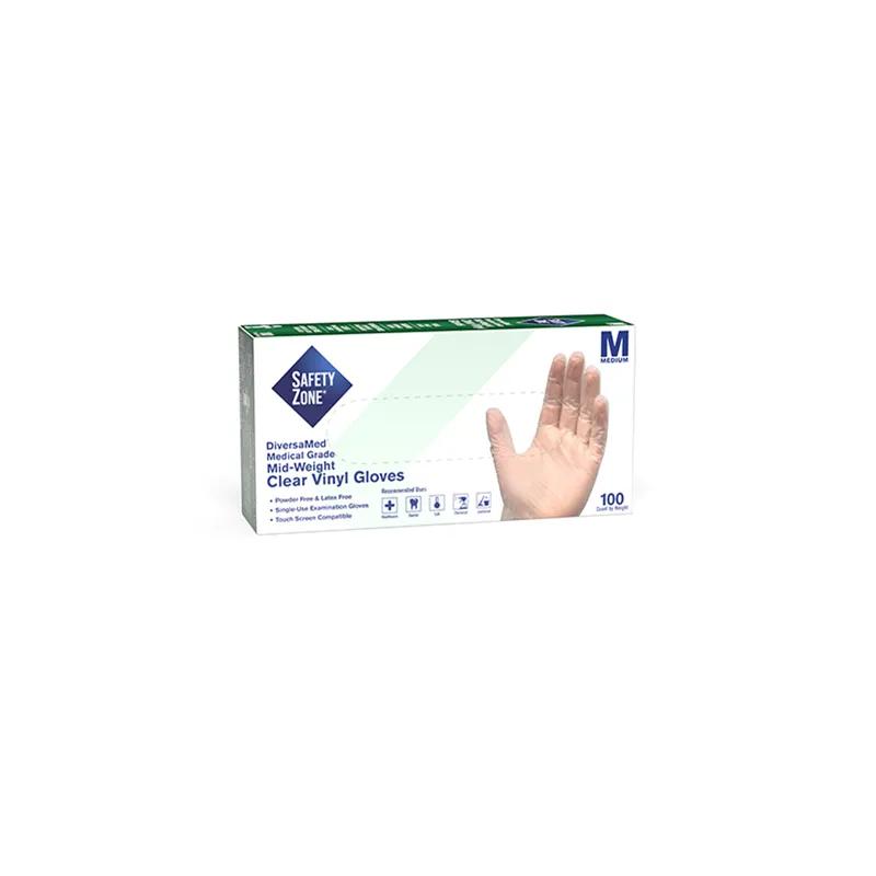 Safety Zone® Examination Gloves Medium (MED) Green Vinyl Powder-Free 100 Count/Pack 10 Packs/Case
