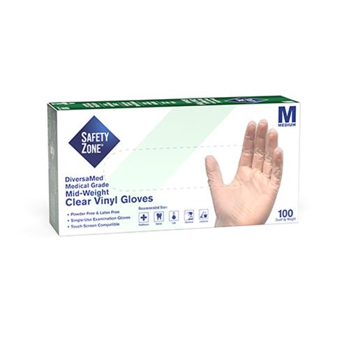 Safety Zone® Examination Gloves Medium (MED) Green Vinyl Powder-Free 100 Count/Pack 10 Packs/Case