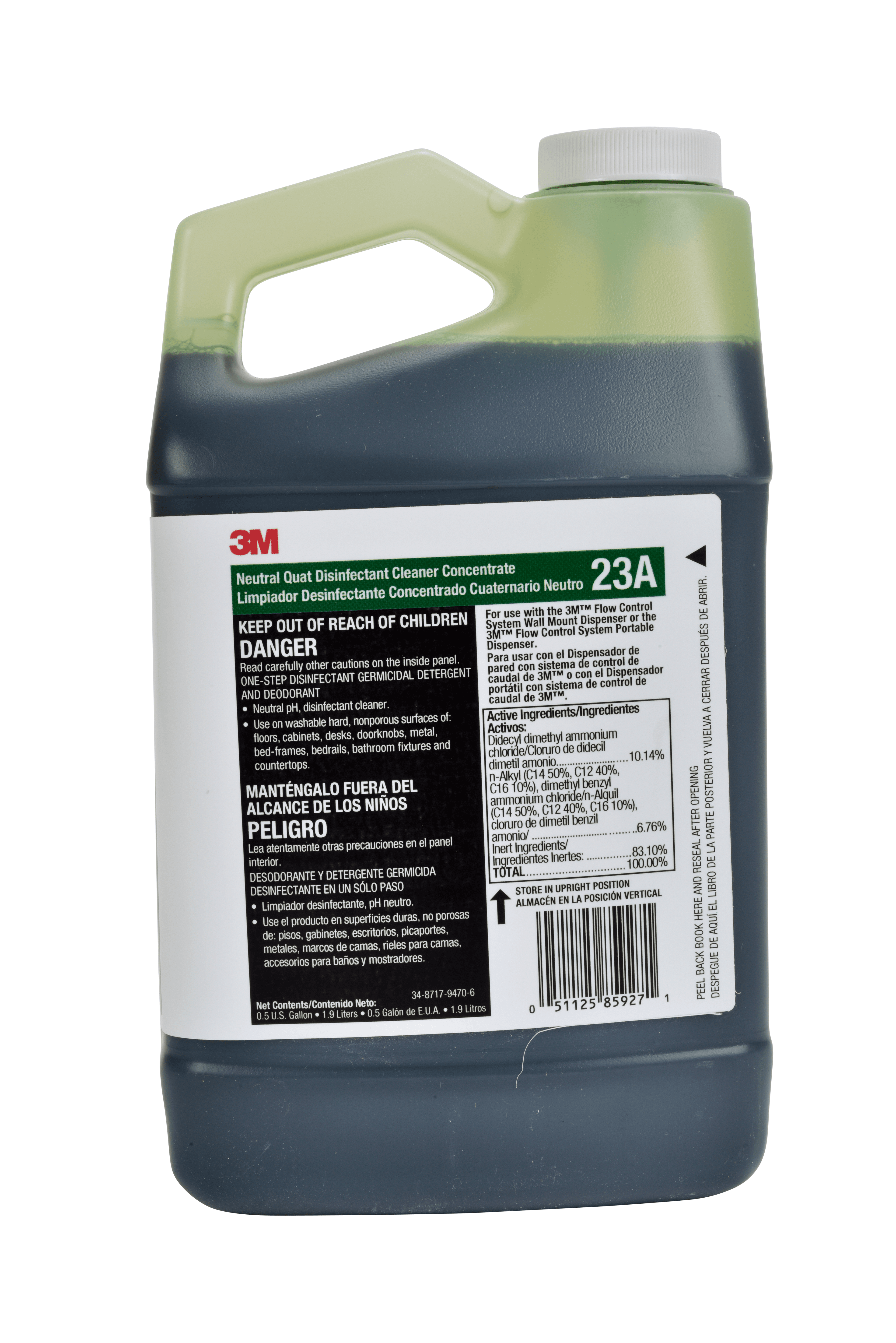 3M™ 23A Lemon One-Step Disinfectant 64 FLOZ Multi Surface Neutral Concentrate Germicidal No Rinse 4/Case