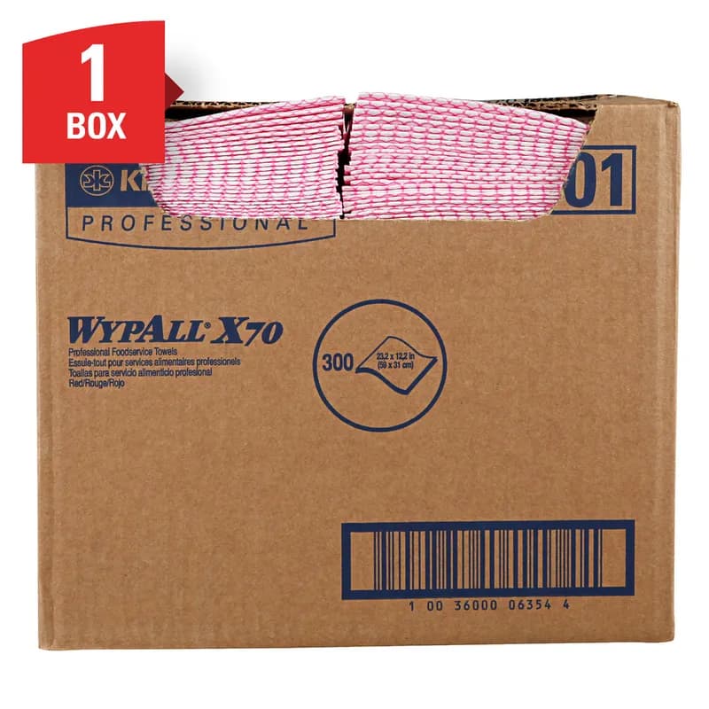 WypAll® Food Service Cleaning Cloth 23.3X12.3 IN Heavy Duty HydroKnit Red 1/4 Fold High Capacity 300 Count/Box 1 Box/Case