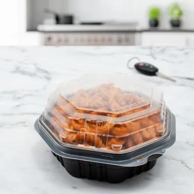 Solo® Creative Carryouts® OctaView® Take-Out Container Hinged 6.75X6.28X3.08 IN PP Black Clear Convertible Vented 100 Count/Pack 2 Packs/Case