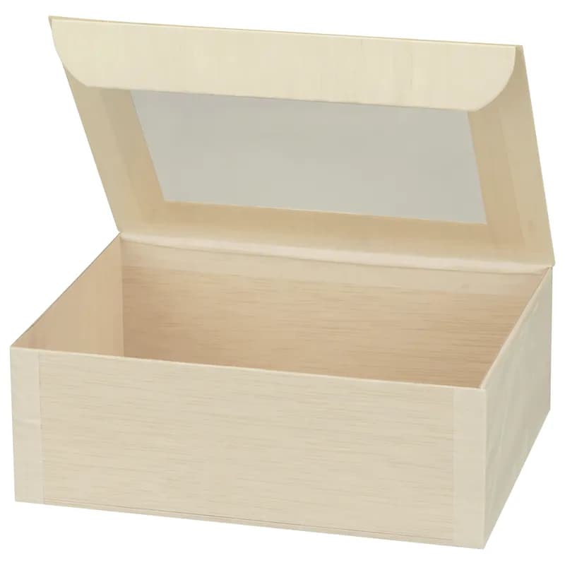 Bakery Box 6X8X3 IN Balsa Wood Rice Paper Wood Rectangle With Window 50/Case