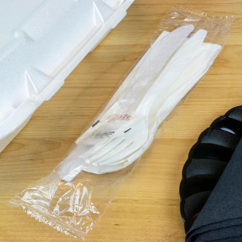 6PC Cutlery Kit PS White Extra Heavy Duty With 1PLY 13X17 Napkin,Fork,Knife,Salt & Pepper,Teaspoon 250/Case