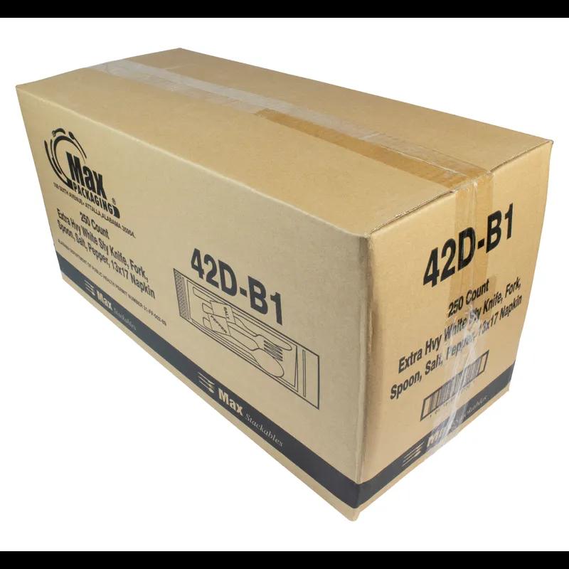 6PC Cutlery Kit PS White Extra Heavy Duty With 1PLY 13X17 Napkin,Fork,Knife,Salt & Pepper,Teaspoon 250/Case