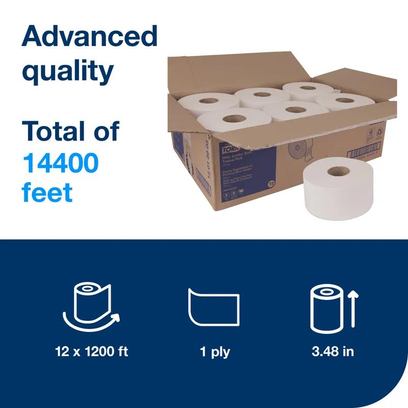 Tork Toilet Paper & Tissue Roll T2 3.48IN X1200FT 1PLY White Jumbo (JRT) High Capacity Refill 12 Rolls/Case
