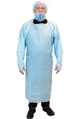 General Purpose Apron XL 35X48 IN Blue 4.5MIL PE Disposable Thumb Hole Sleeves Waist Ties 100/Case
