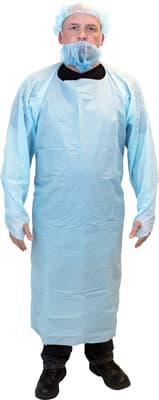 General Purpose Apron XL 35X48 IN Blue 4.5MIL PE Disposable Thumb Hole Sleeves Waist Ties 100/Case