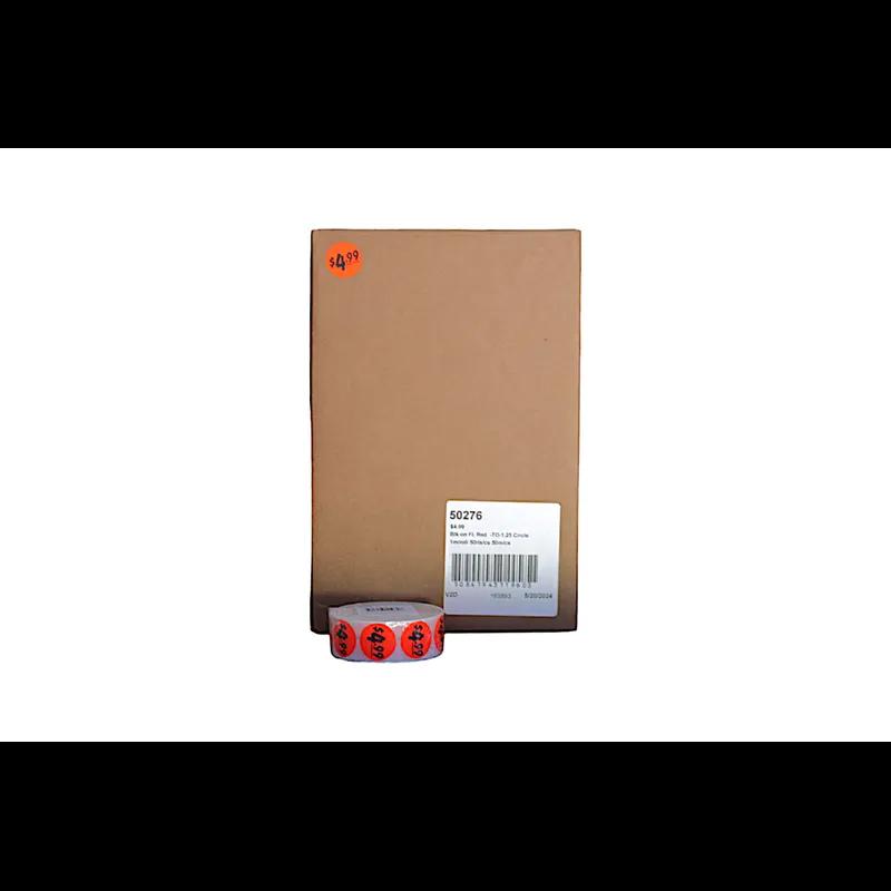 4.99 Price Label 1.25 IN Black Fluorescent Red Circle 1000 Count/Roll 50 Rolls/Case 50000 Count/Case