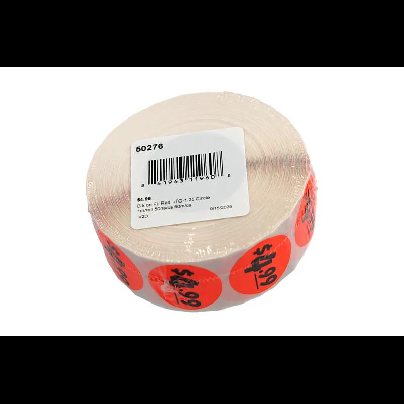 4.99 Price Label 1.25 IN Black Fluorescent Red Circle 1000 Count/Roll 50 Rolls/Case 50000 Count/Case