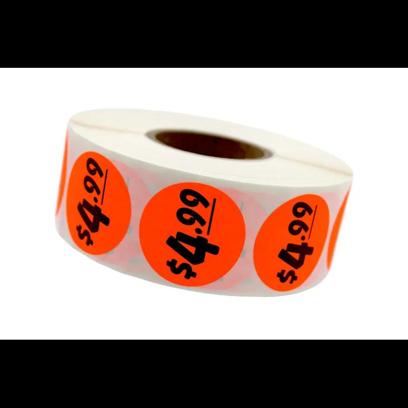4.99 Price Label 1.25 IN Black Fluorescent Red Circle 1000 Count/Roll 50 Rolls/Case 50000 Count/Case