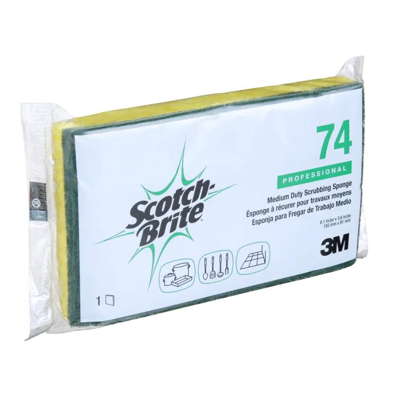 3M™ 74 Scrub Sponge 6X3.5 IN Medium Duty Cellulose Green Yellow Rectangle 20/Case