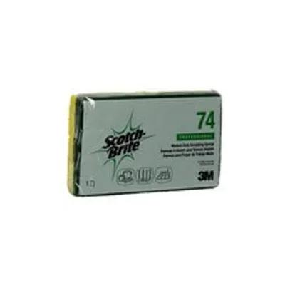 3M 74 Scrub Sponge 6.1X3.6X0.7 IN Medium Duty Fiber Green Yellow Rectangle 20/Case