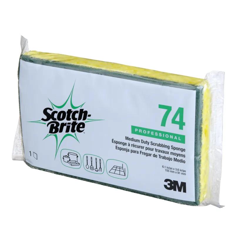 3M™ 74 Scrub Sponge 6X3.5 IN Medium Duty Cellulose Green Yellow Rectangle 20/Case