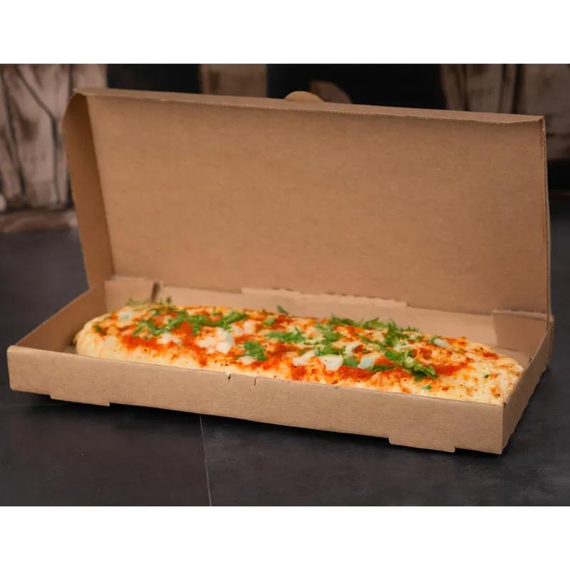 Flat Bread Pizza Box 16X7.5 IN Corrugated Paperboard Kraft Corner Lock Poly Wrapped 100/Case