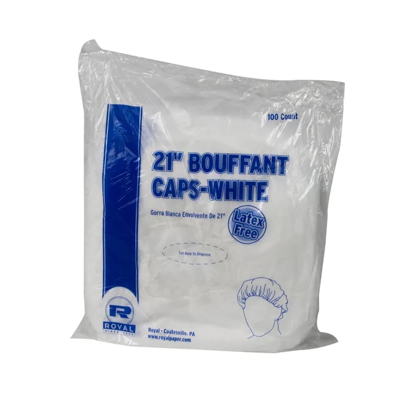 Bouffant Cap 21 IN White PP Pleated Latex Free 100 Count/Pack 10 Packs/Case 1000 Count/Case
