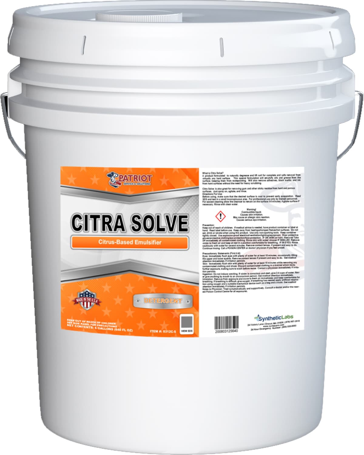 Patriot® Citrasolve Cleaner & Degreaser 5 GAL Multi Surface Solvent-Based 1/Each