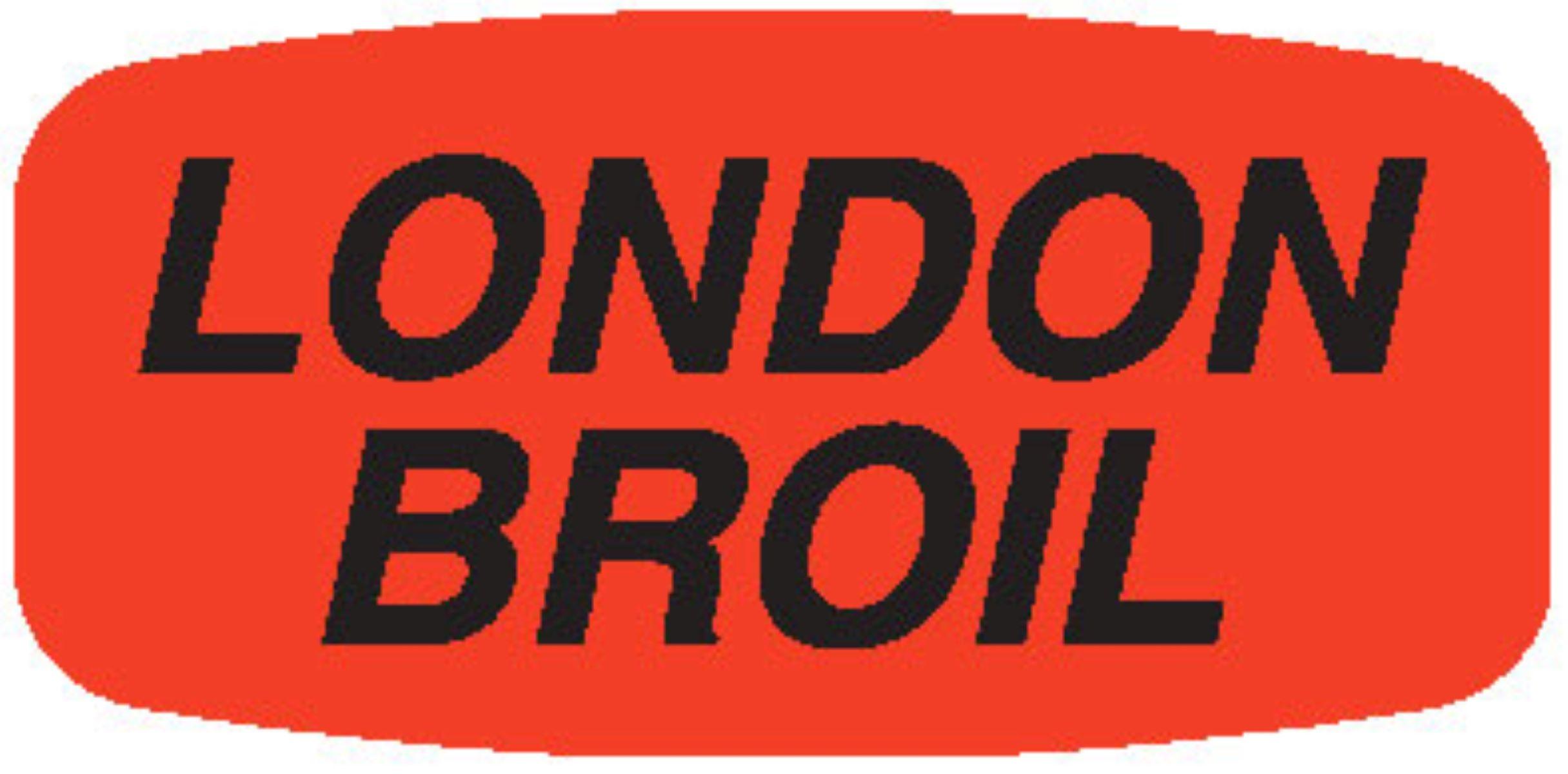 London Broil Label 0.625X1.25 IN Black Fluorescent Red Short Oval Dayglo 1000 Count/Roll 50 Rolls/Case 50000 Count/Case