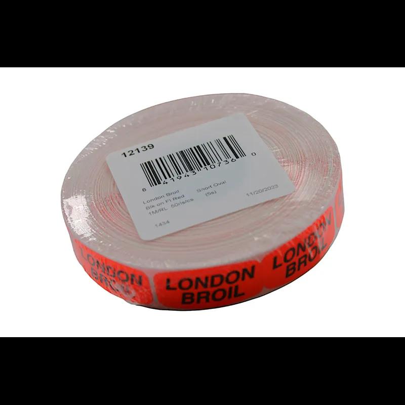 London Broil Label 0.625X1.25 IN Black Fluorescent Red Short Oval Dayglo 1000 Count/Roll 50 Rolls/Case 50000 Count/Case