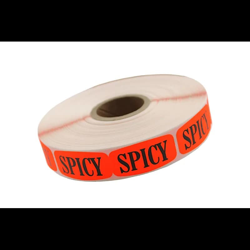 Spicy Label 0.625X1.25 IN Black Fluorescent Red Short Oval Dayglo 1000 Count/Roll 50 Rolls/Case 50000 Count/Case