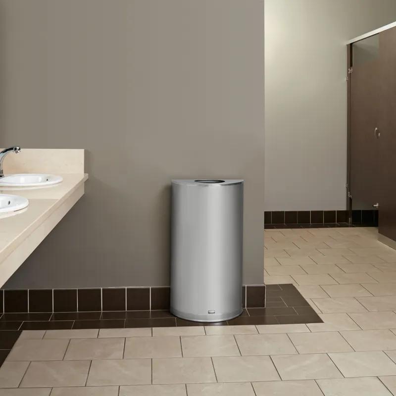 Landfill 1-Stream Trash Can 9X18X32 IN 12 GAL Stainless Half Round With Open Lid Open Top Non-Perforated 1/Each