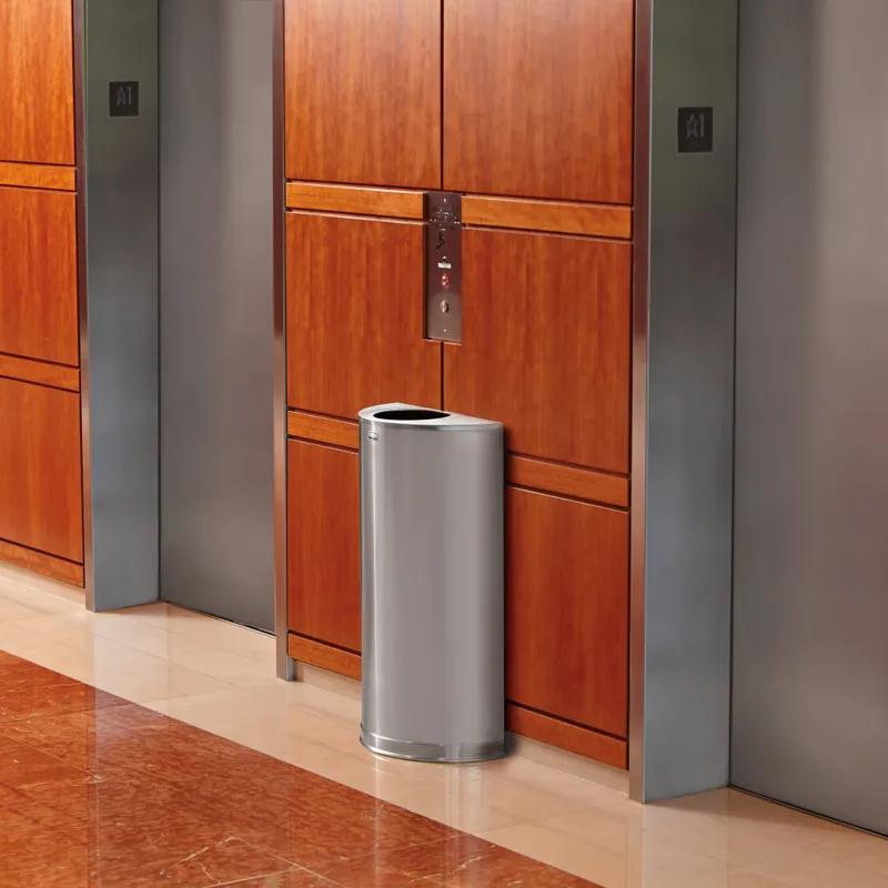 Landfill 1-Stream Trash Can 9X18X32 IN 12 GAL Stainless Half Round With Open Lid Open Top Non-Perforated 1/Each