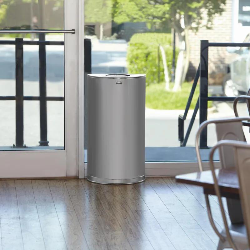 Landfill 1-Stream Trash Can 9X18X32 IN 12 GAL Stainless Half Round With Open Lid Open Top Non-Perforated 1/Each