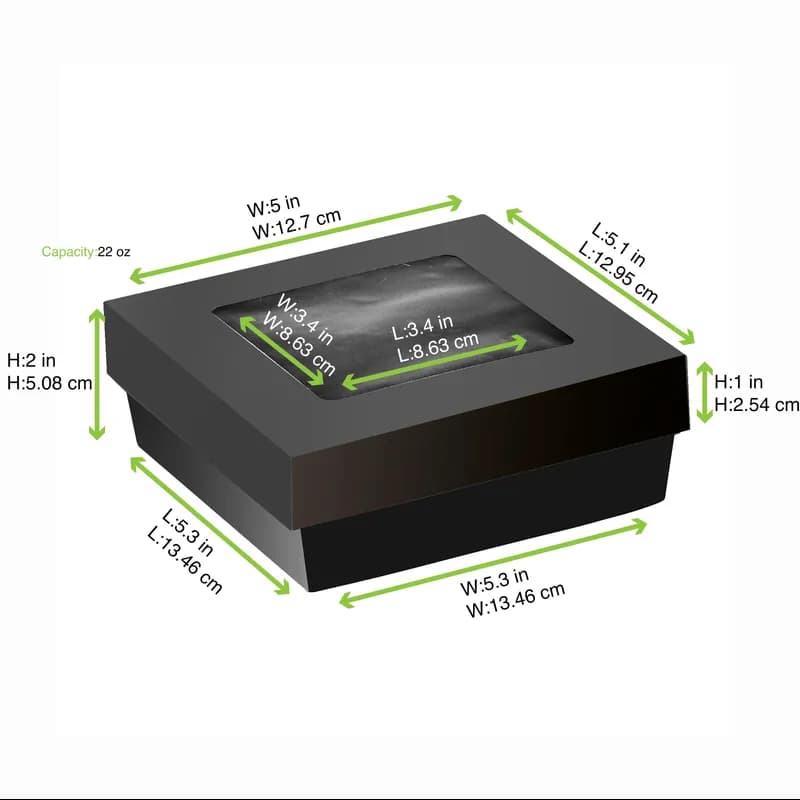 Bakery Box With PET Lid 24 OZ 5.3X5.3X2 IN Corrugated Cardboard Black 25 Count/Pack 4 Packs/Case 100 Count/Case